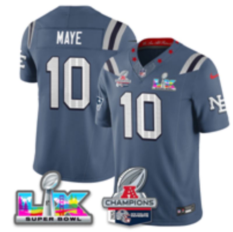 Men 2026 New England Patriots #10 Maye Blue Super Bowl Nike Limited NFL Jersey style 04